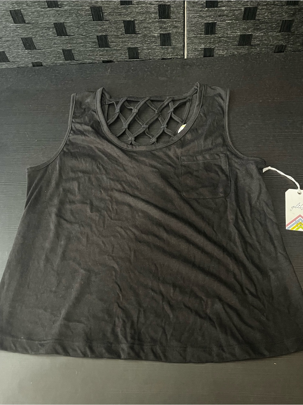 Women’s Black Sleeveless Lattice-Back Tank Top